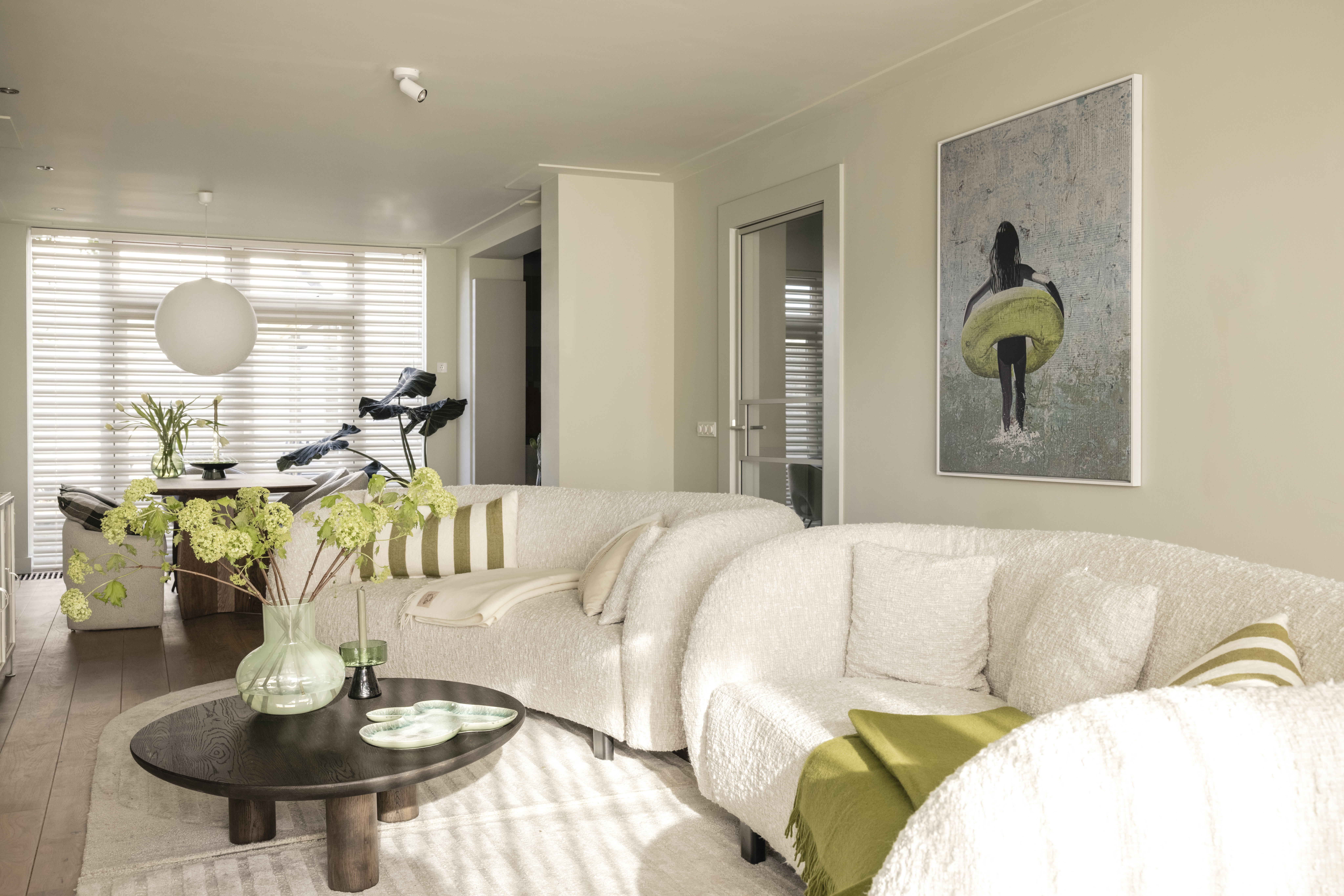 70/30 stijl groene woonkamer