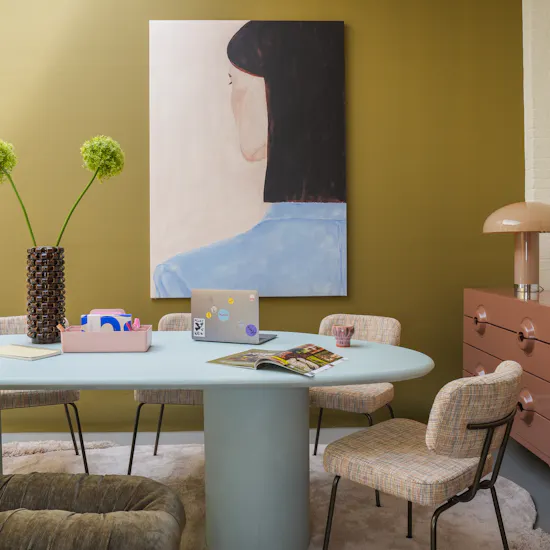 Dopamine decor eetkamer blauw